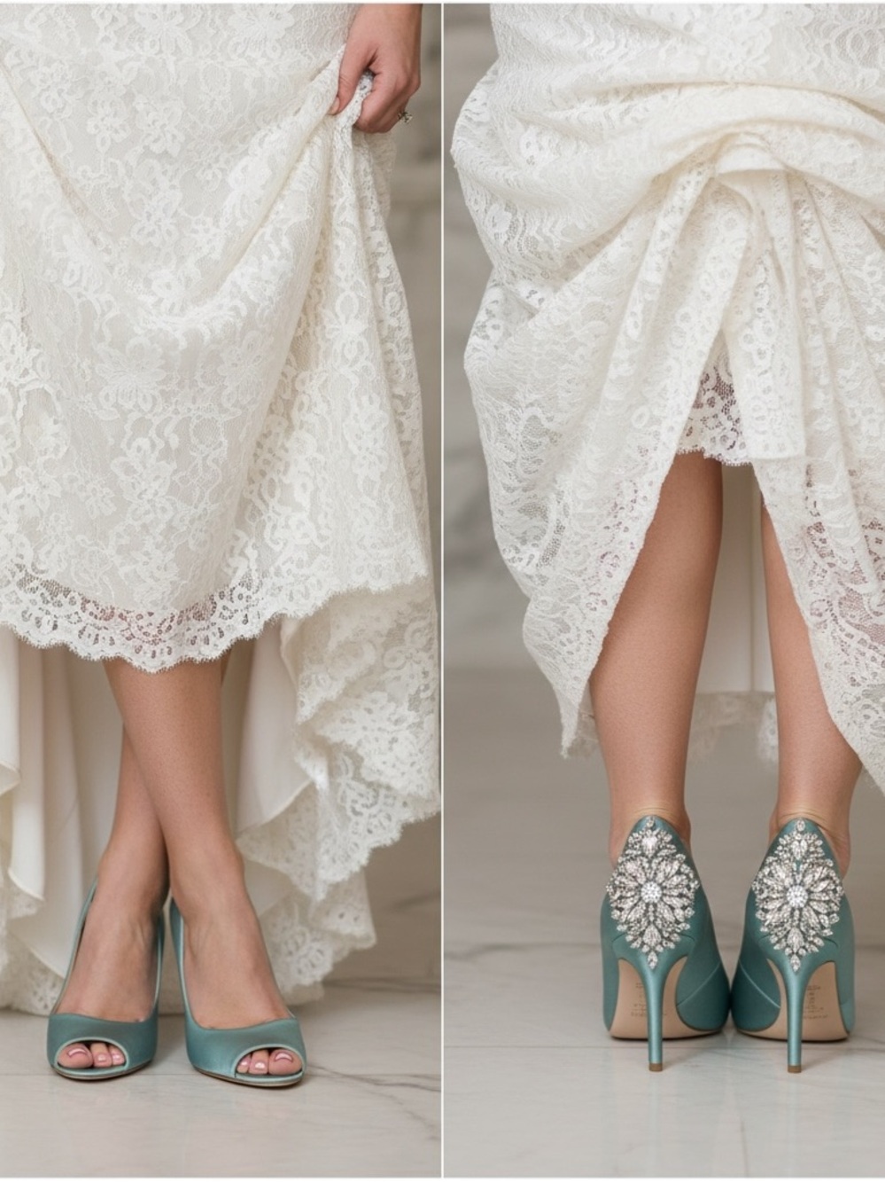 Badgley Mischka Teal Embellished Peep-Toe Heels Size 7 Something Blue Bridal